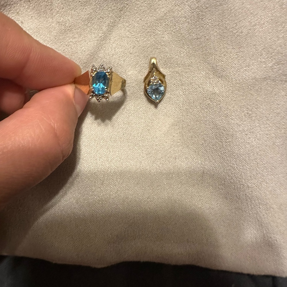 10K gold necklace charm with blue topaz stone